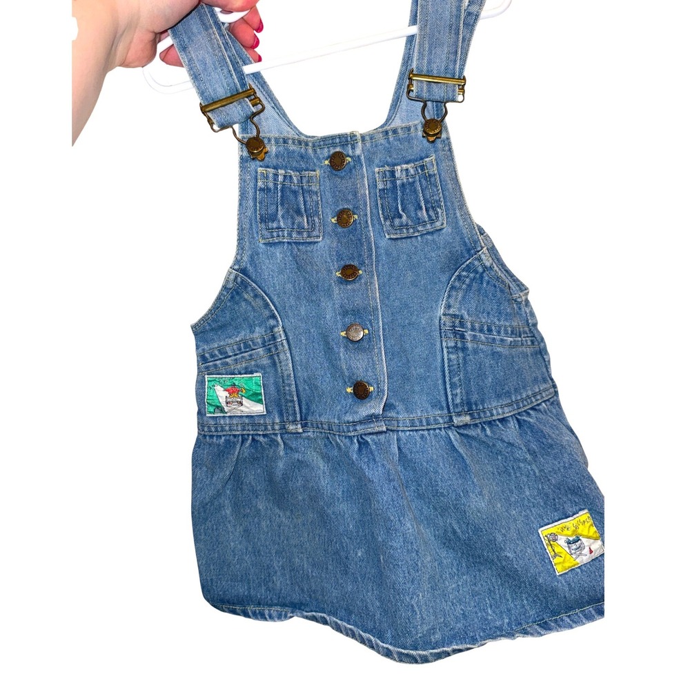 Vintage Hush Puppies Girls Denim Jumper Dress Size 4T Blue Cotton Overall Dress